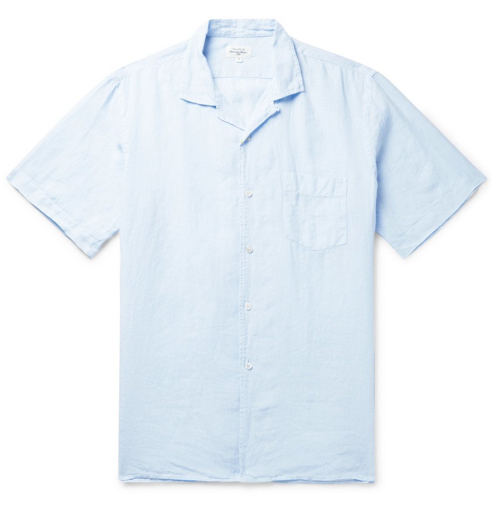 Hartford Palm CampCollar Linen Shirt Light blue Hartford