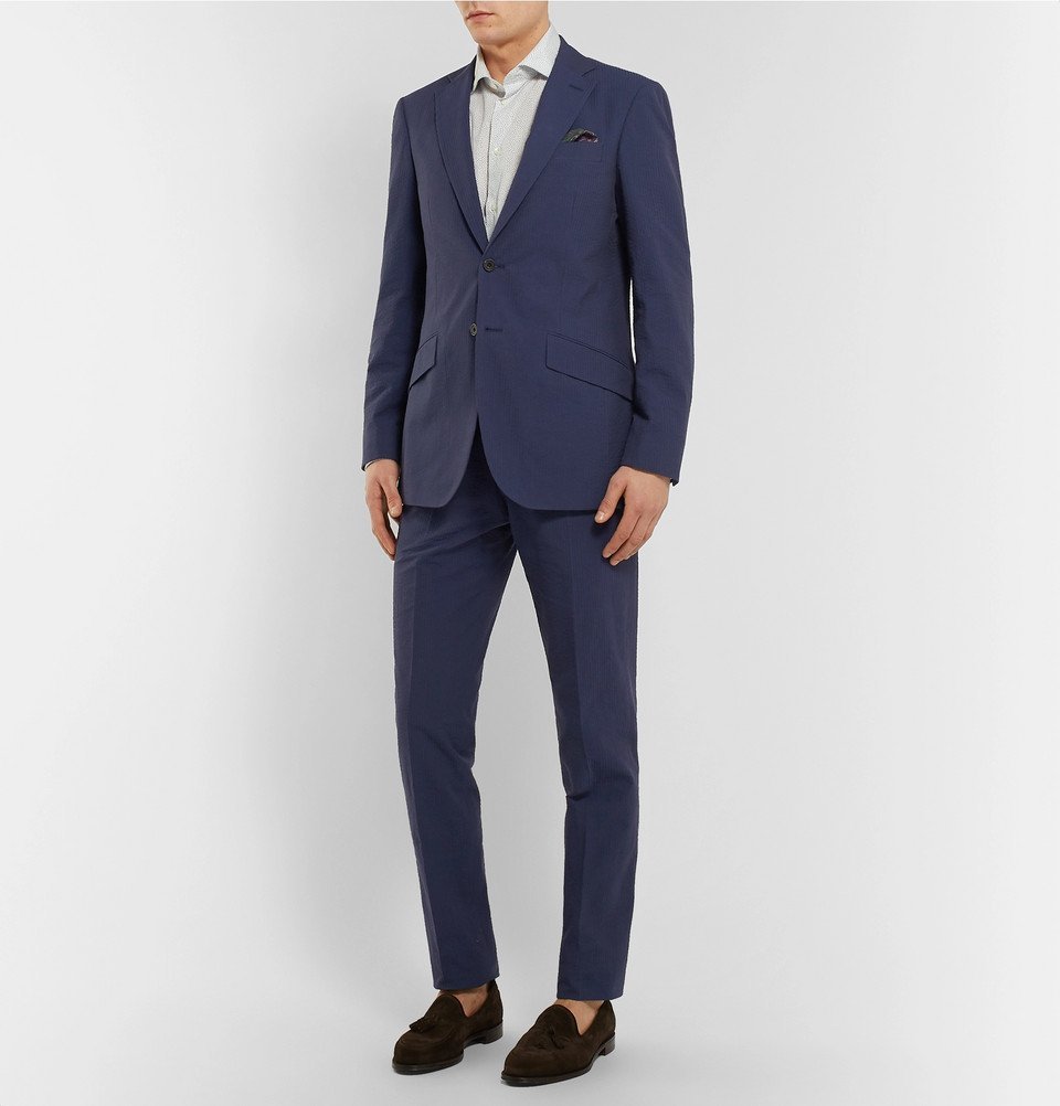 Richard James - Navy Sheisen Slim-Fit Cotton-Seersucker Suit Jacket ...