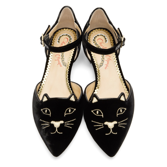 Charlotte Olympia Black Velvet MidCentury Kitty DOrsay Flats Charlotte