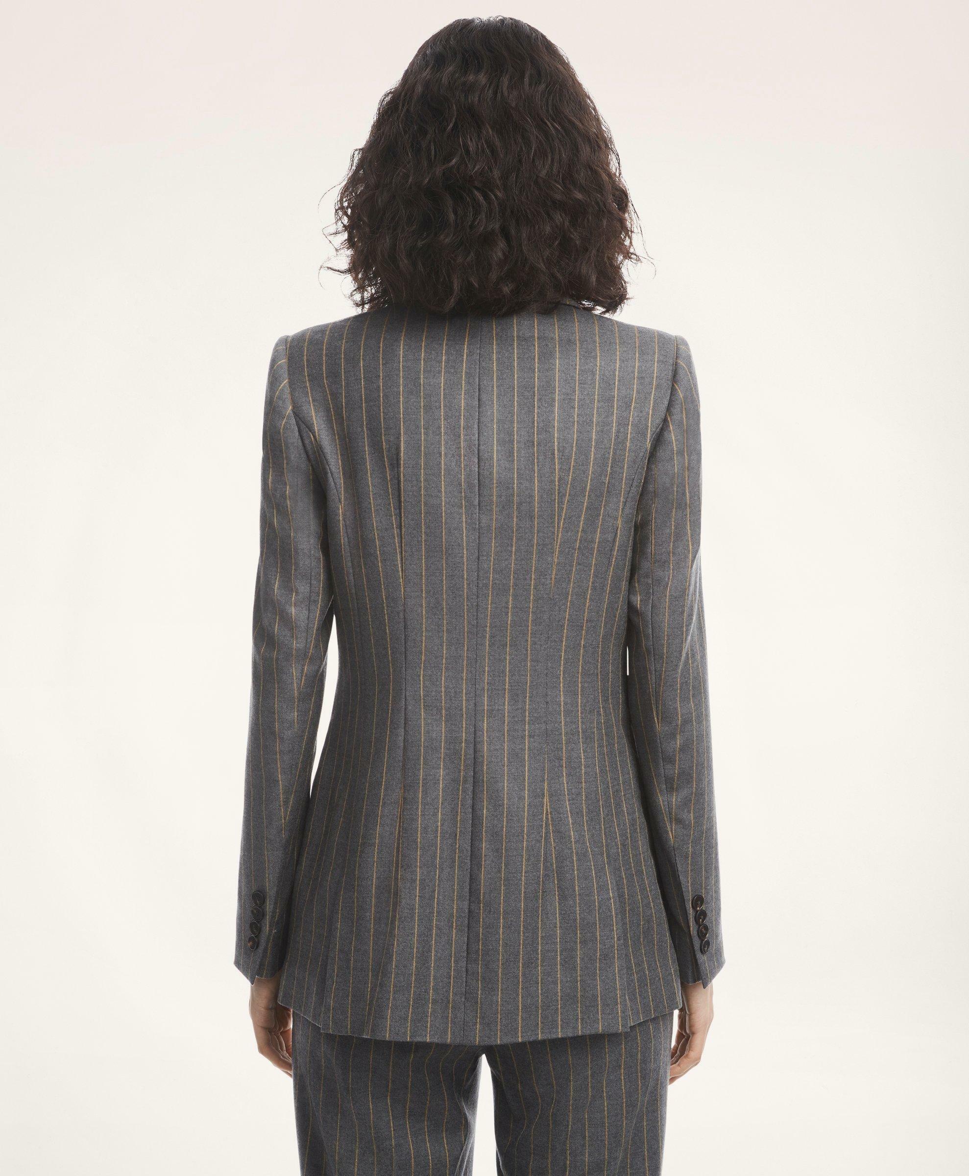Brooks Brothers Women's Wool Blend Double-Breasted Pinstripe Jacket | Grey