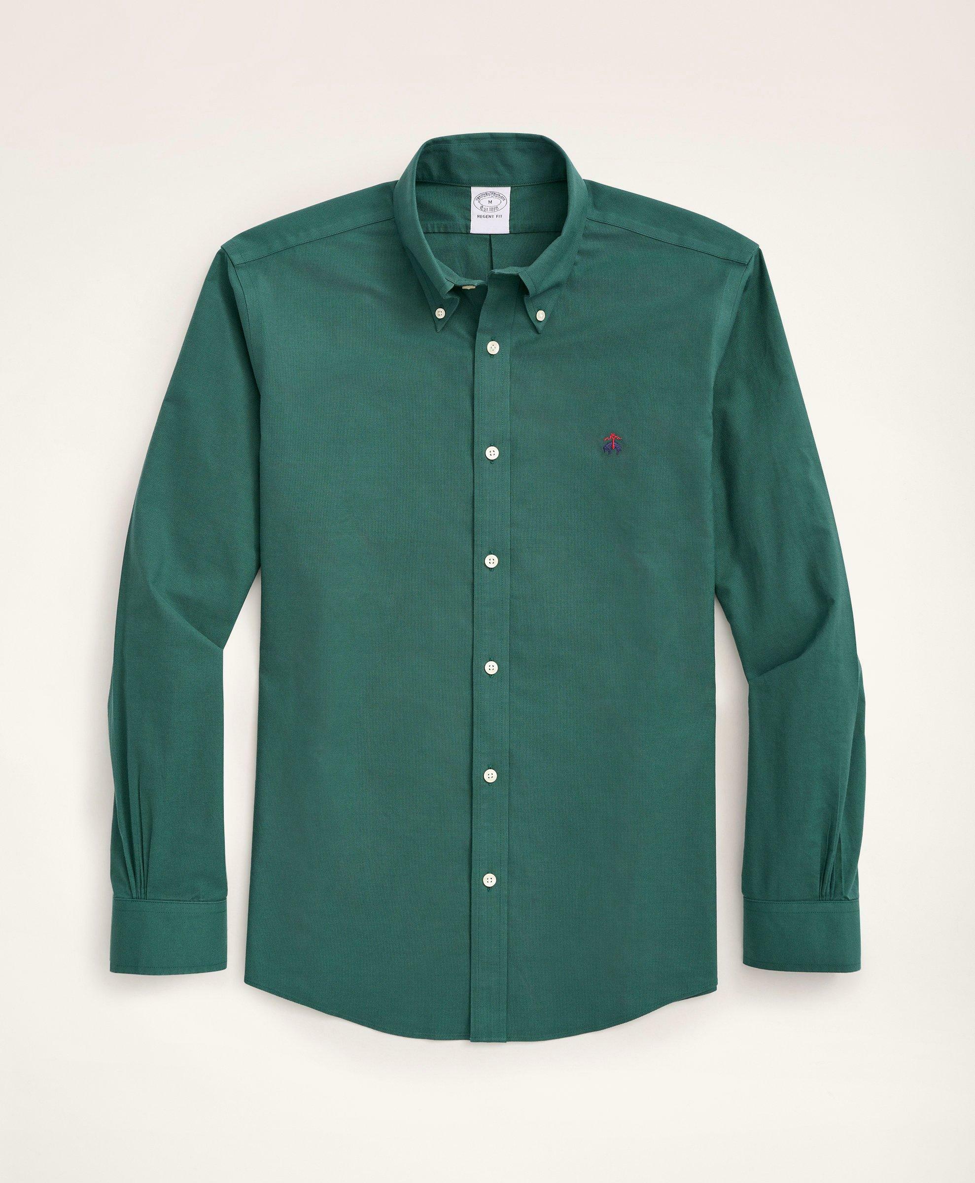 Brooks Brothers Men's Stretch Regent Regular-Fit Sport Shirt, Non-Iron Oxford Button Down Collar | Green