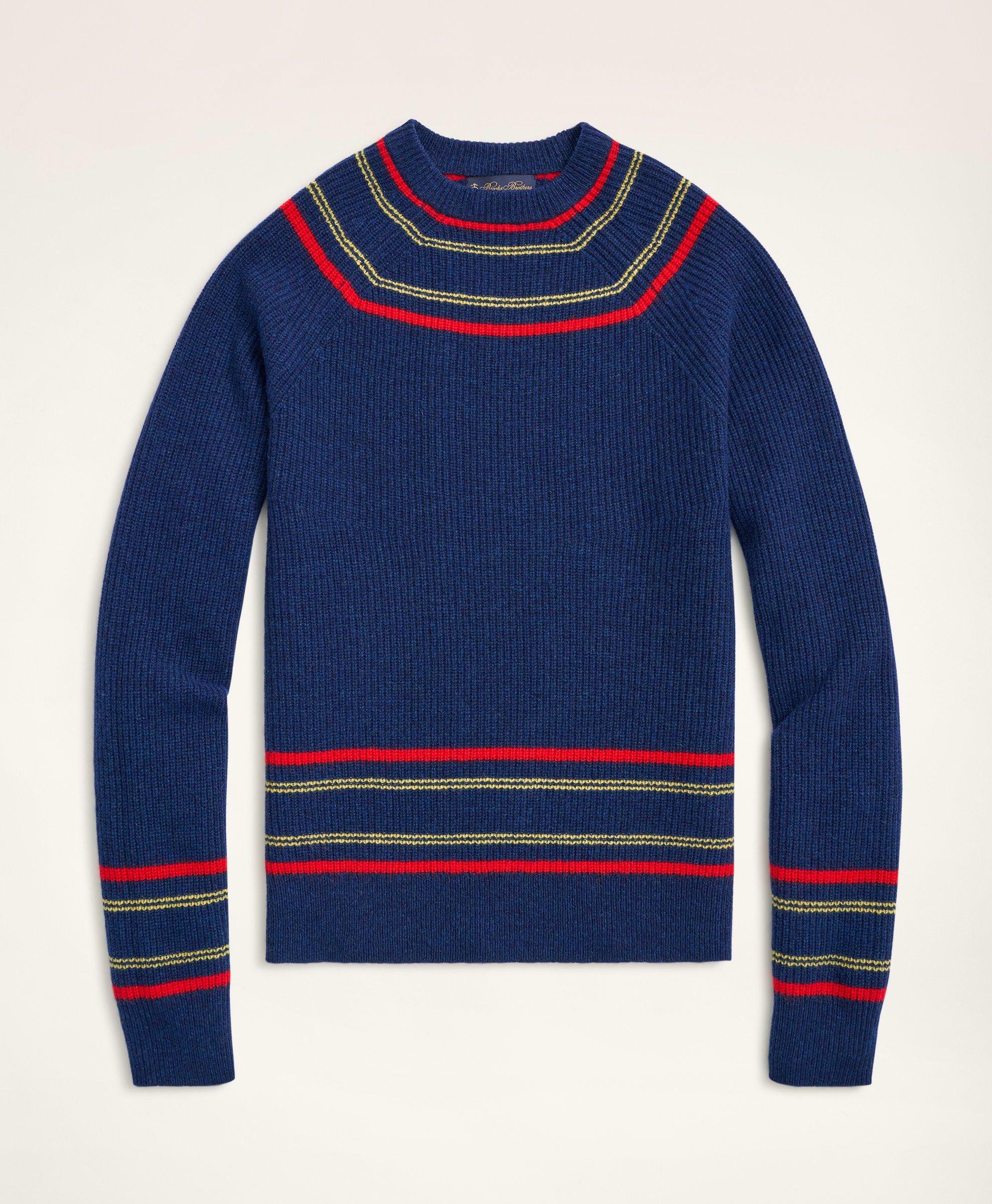 Brooks Brothers Men's Lambswool Ribbed Raglan Stripe Sweater | Navy