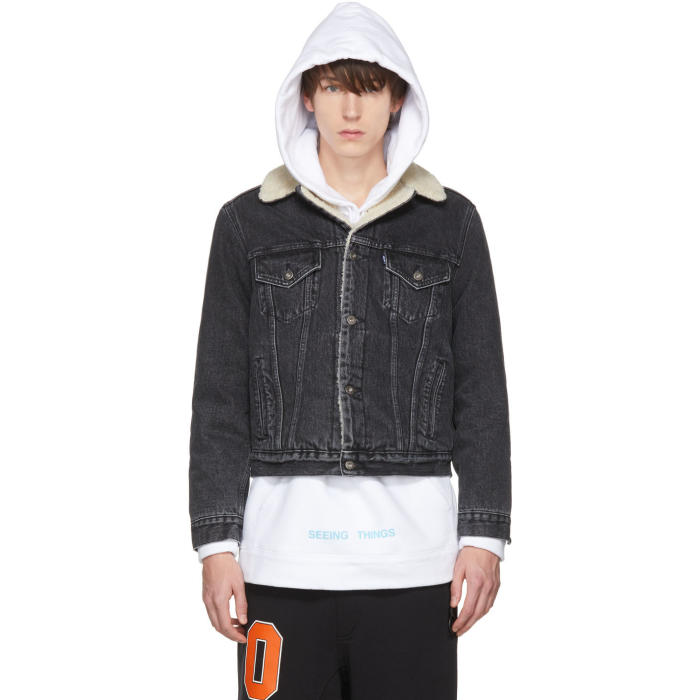 Off-White Black Levis Made and Crafted Edition Sherpa Trucker Jacket Off- White