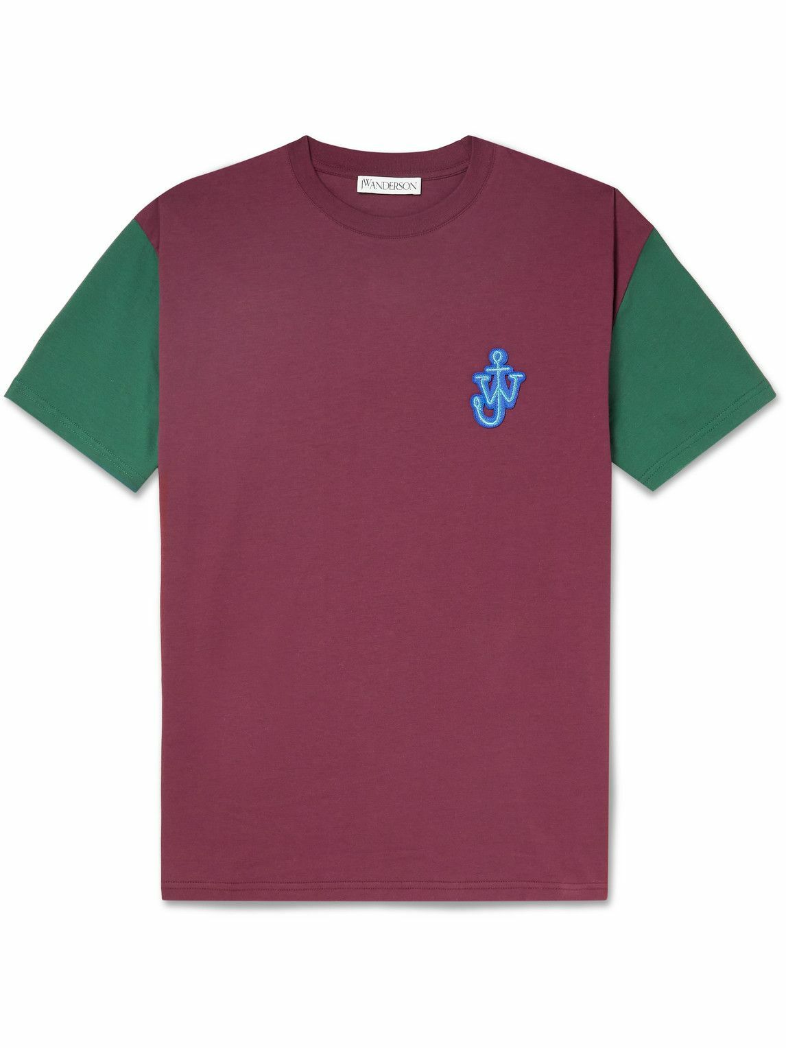 JW Anderson - Logo-Appliquéd Two-Tone Cotton-Jersey T-Shirt - Burgundy ...