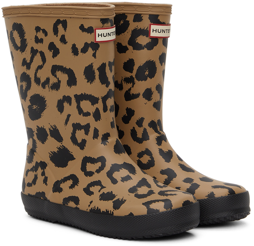 hunter black leopard boots