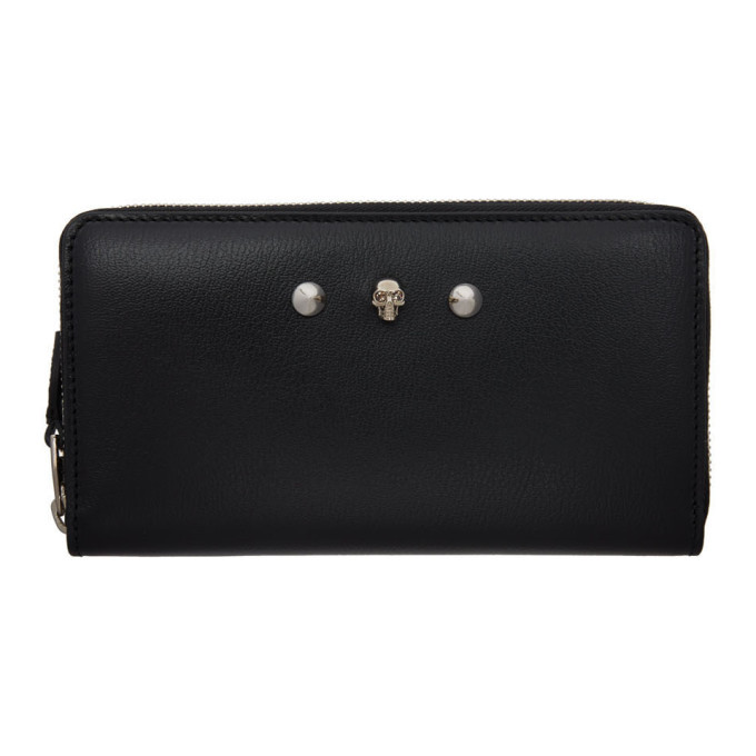 Alexander McQueen Black Skull and Stud Zip Around Wallet Alexander McQueen