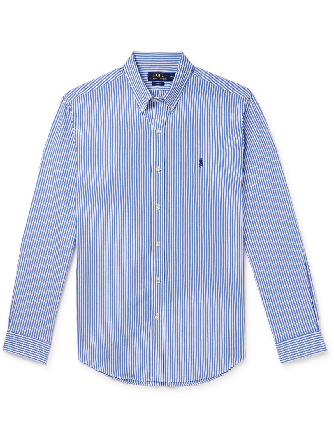 Polo Ralph Lauren - Button-Down Collar Logo-Embroidered Striped Cotton-Blend Poplin Shirt - Blue