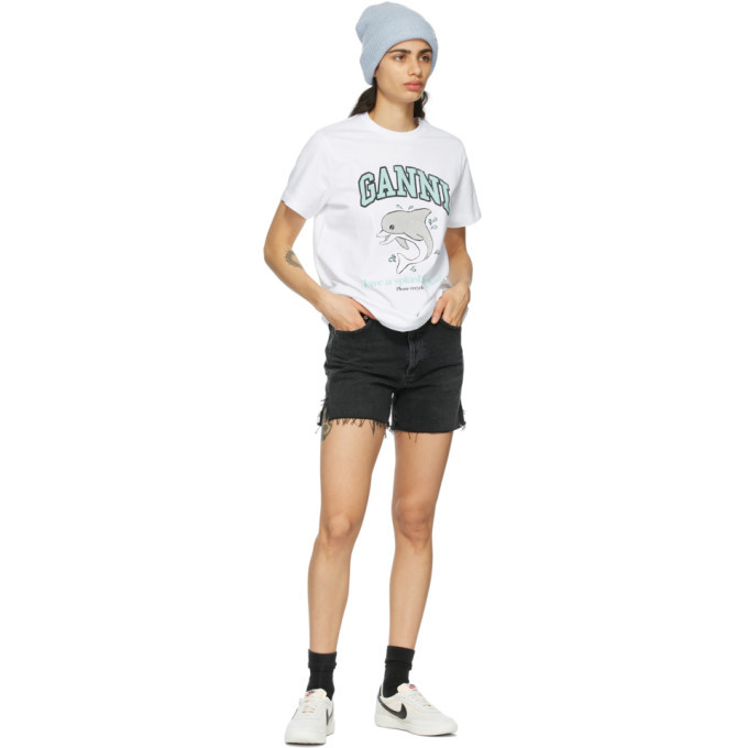 GANNI White Cotton Dolphin T-Shirt GANNI