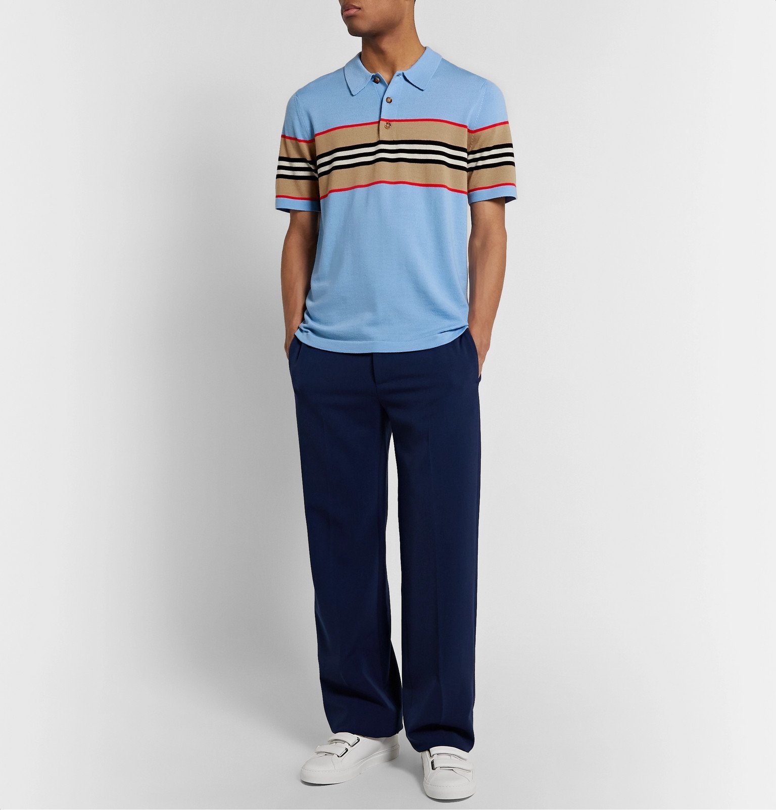 Burberry - Striped Merino Wool Polo Shirt - Blue Burberry