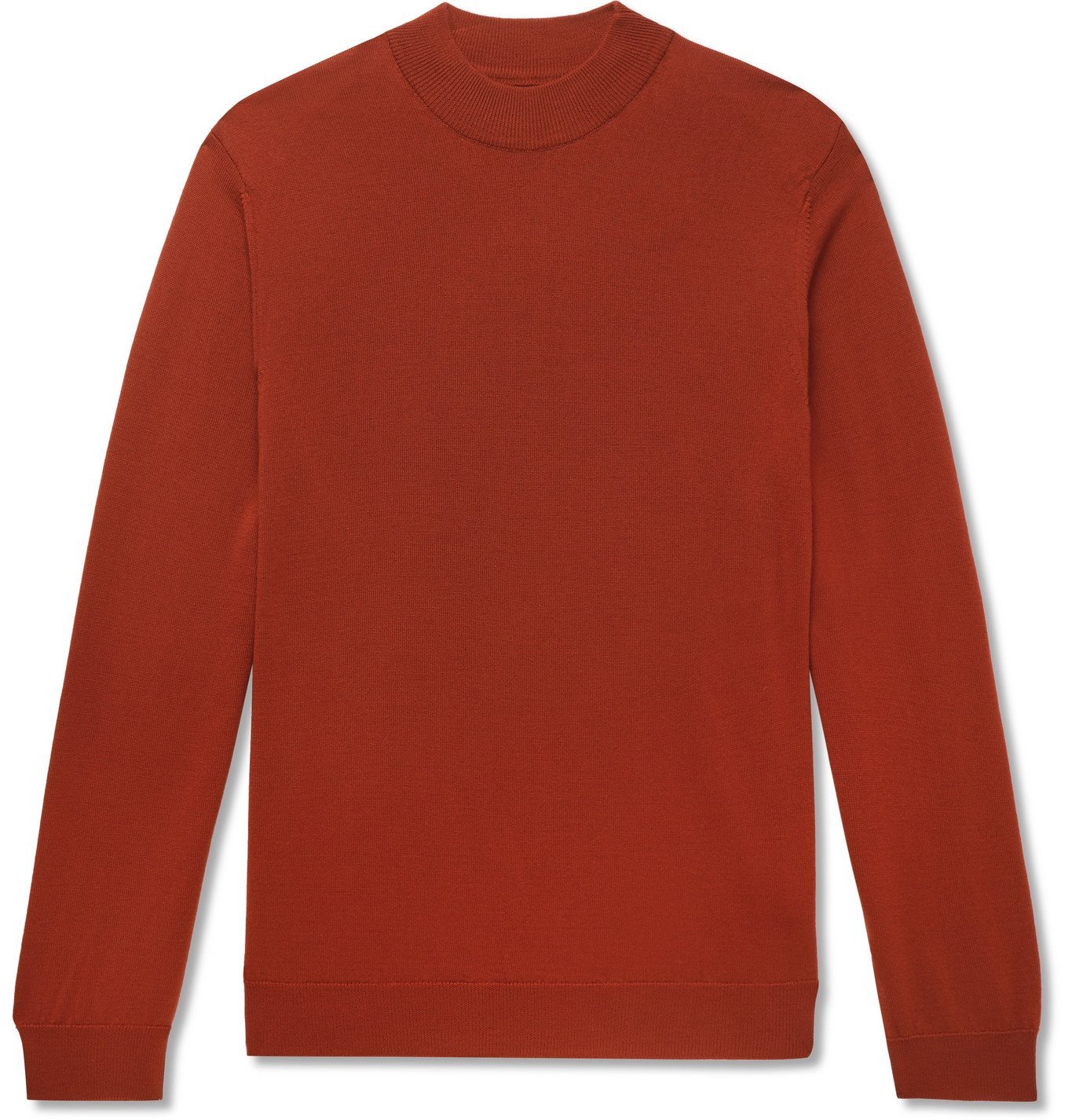 orange mock neck sweater