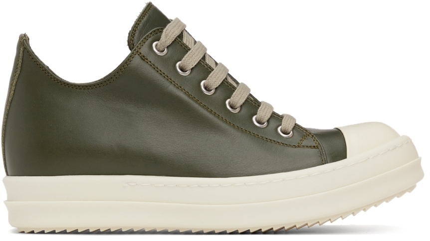 Rick Owens Green Grained Leather Low Sneakers Rick Owens