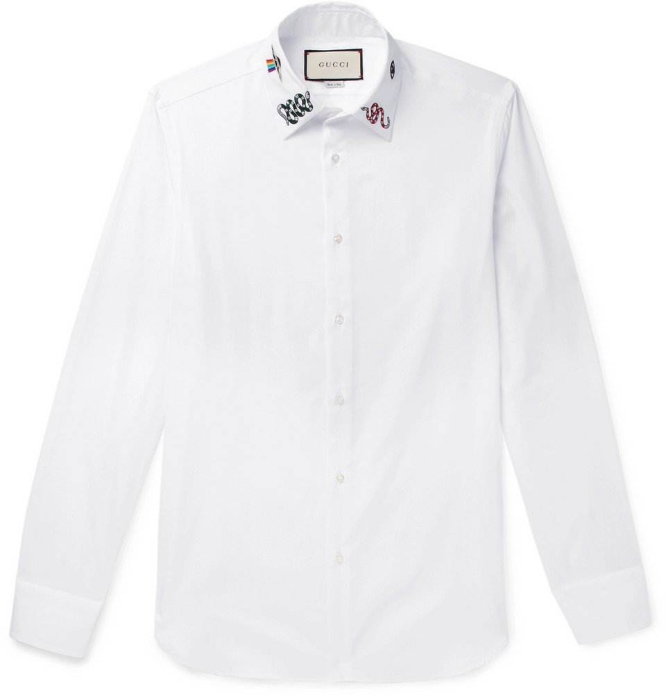 Gucci - Duke Slim-Fit Embroidered Cotton-Poplin Shirt - White Gucci