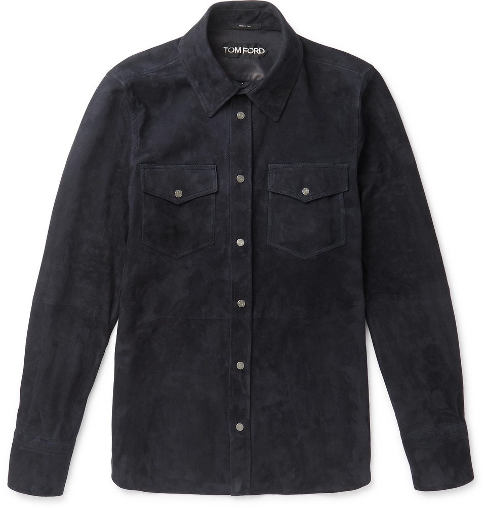 TOM FORD - Slim-Fit Suede Shirt - Midnight blue TOM FORD