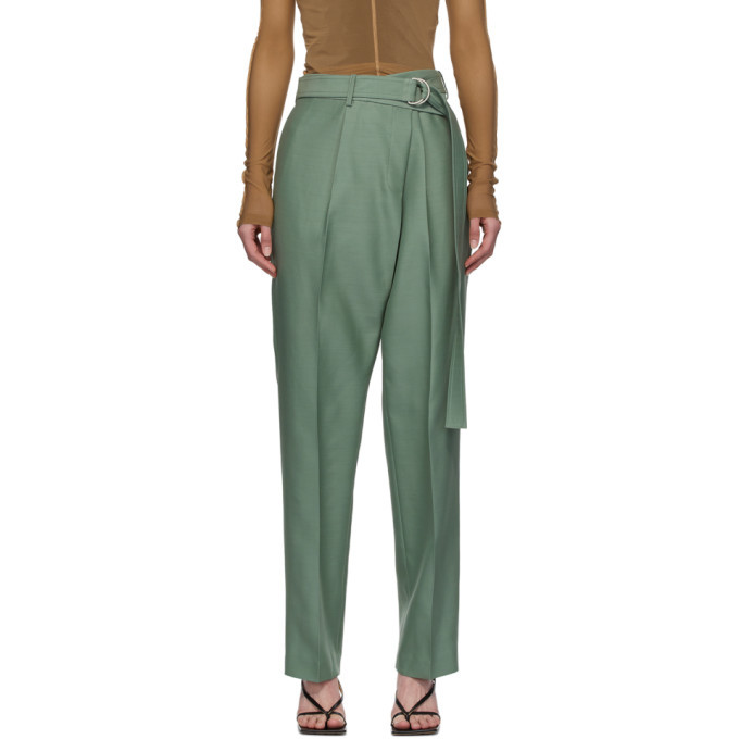 green silk trousers