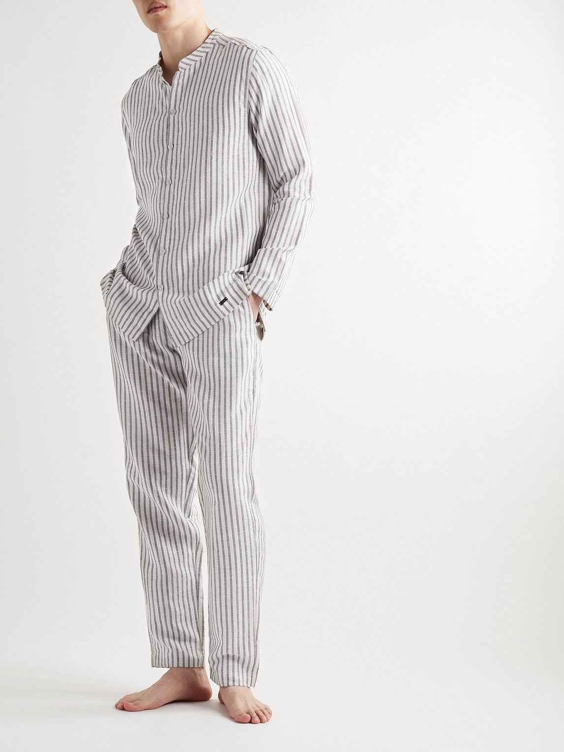 Hanro - Anteo Striped Linen and Cotton-Blend Pyjama Trousers - Neutrals ...