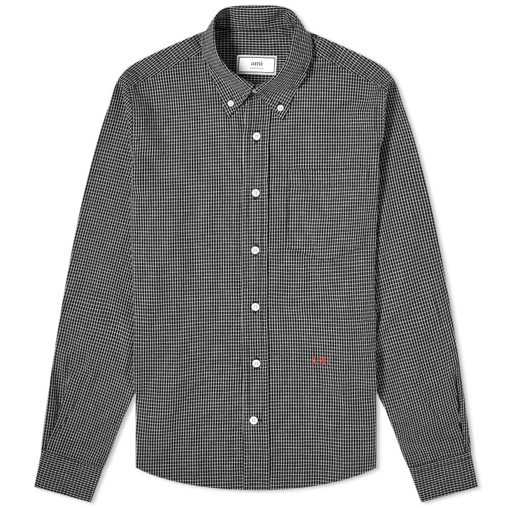 AMI Button Down Monogrammed Check Shirt AMI