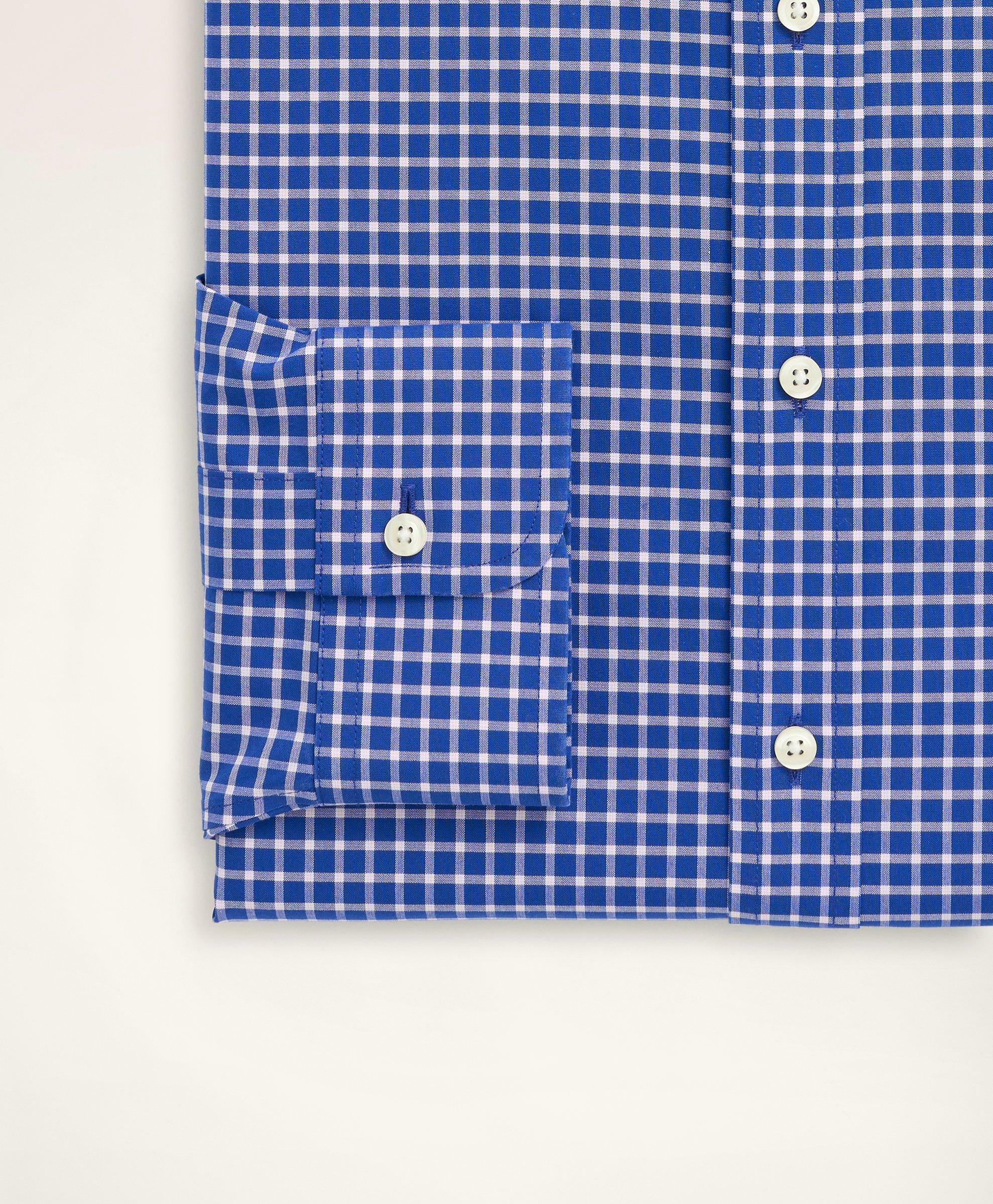 Brooks Brothers Men's Stretch Milano Slim-Fit Dress Shirt, Non-Iron Poplin Ainsley Collar Check | Blue