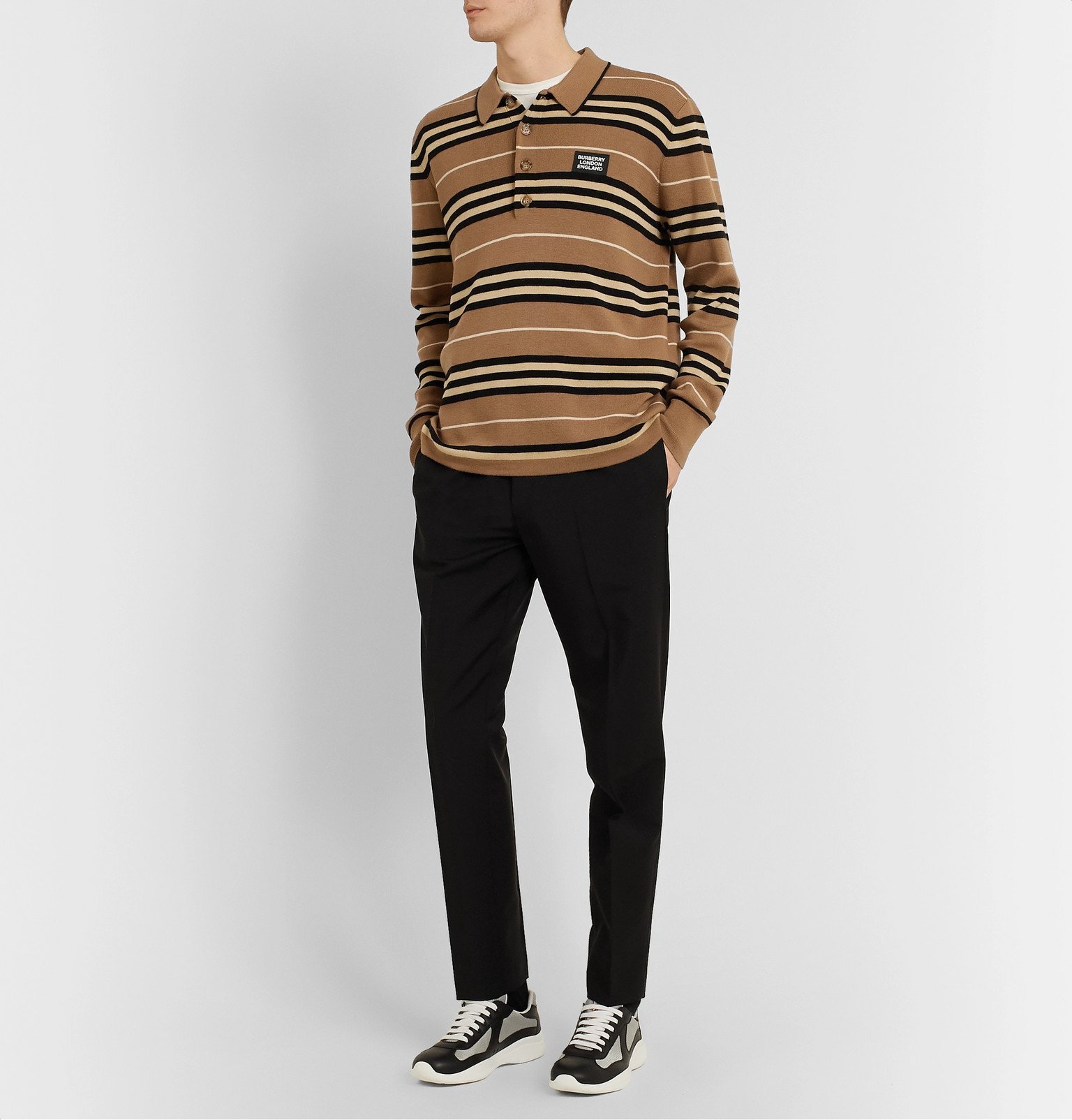 Burberry - Striped Merino Wool Polo Shirt - Brown Burberry