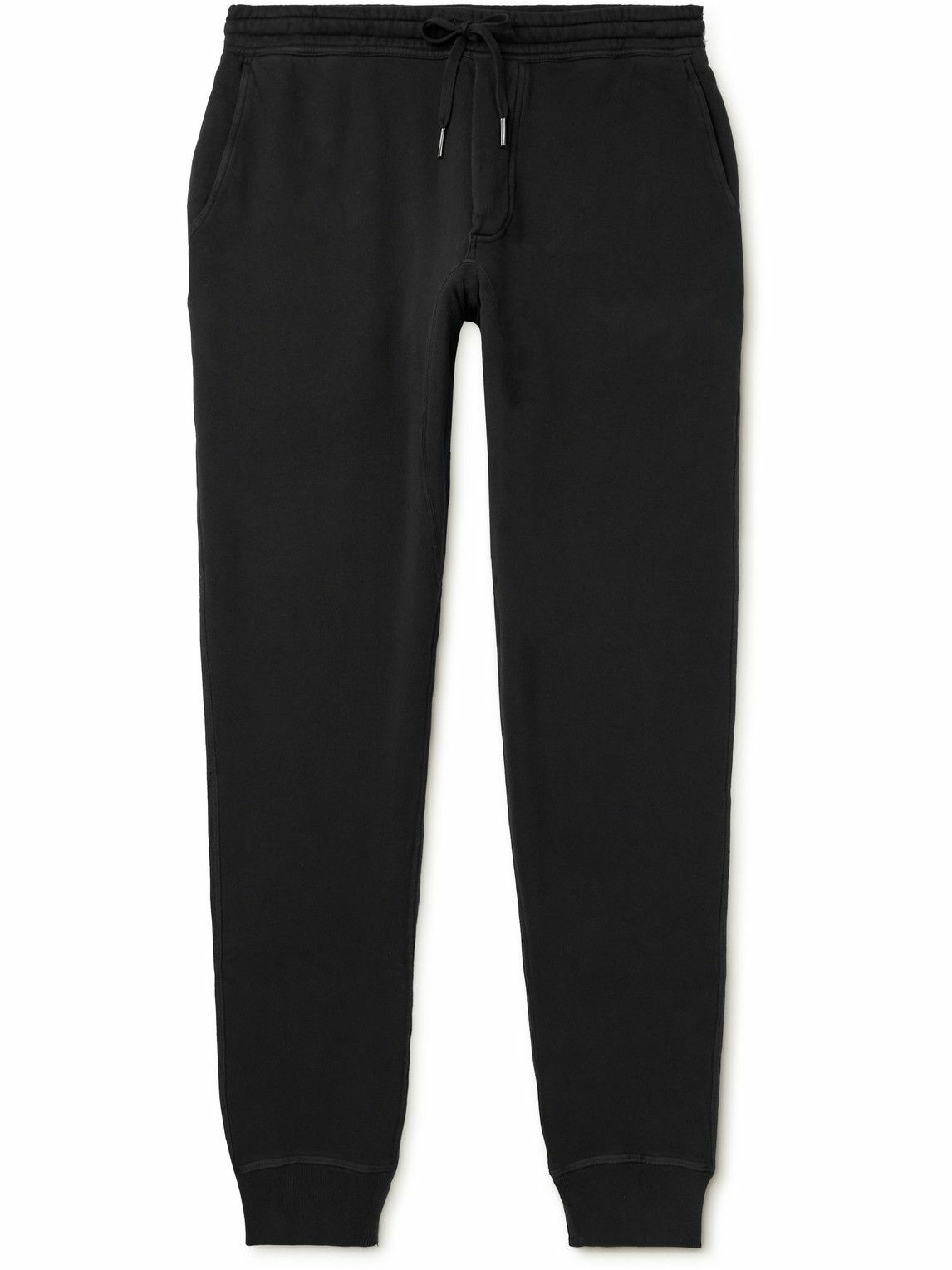 TOM FORD - Tapered Garment-Dyed Cotton-Jersey Sweatpants - Black TOM FORD