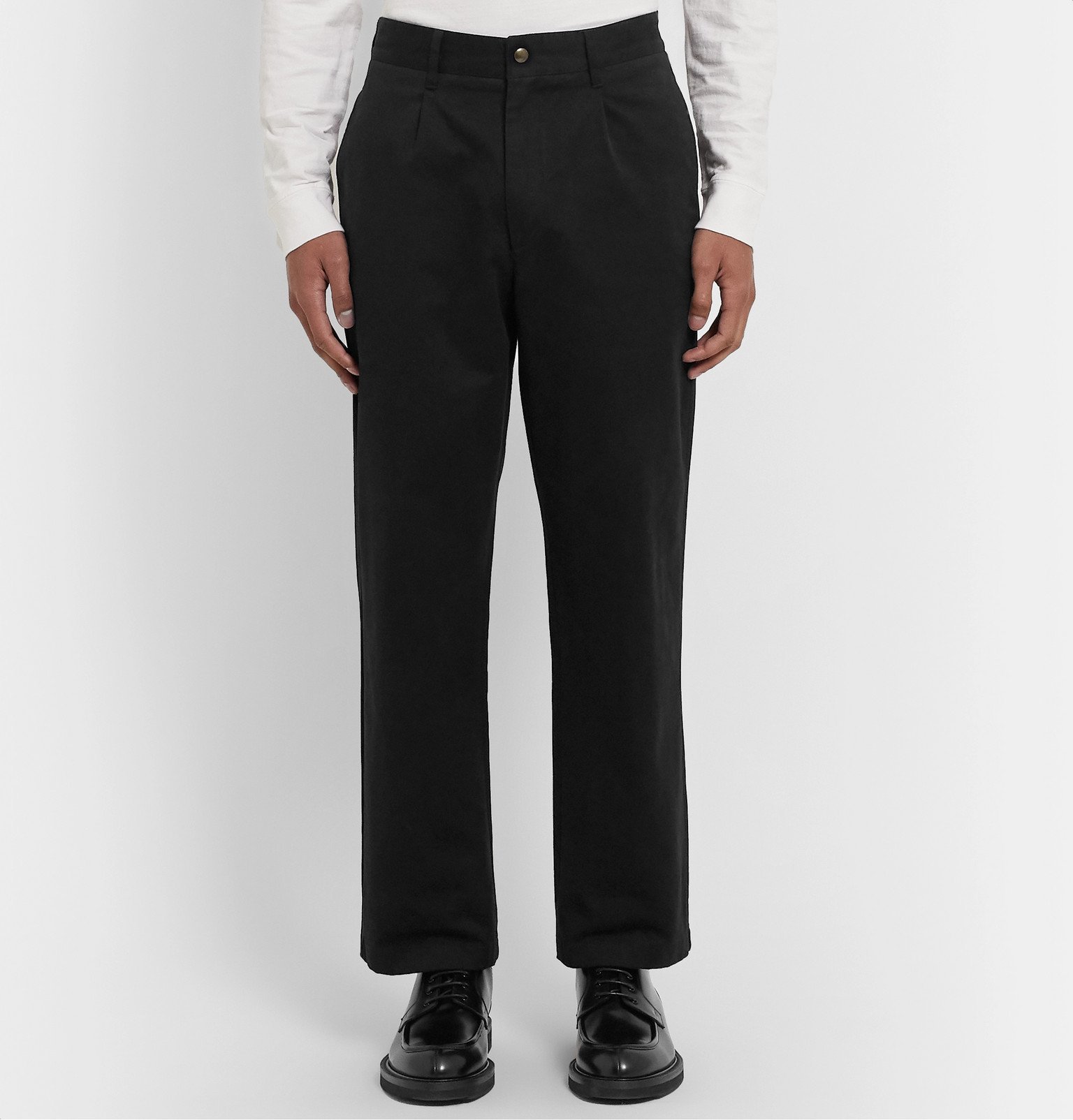 Noah - Pleated Brushed-Cotton Chinos - Black Noah NYC