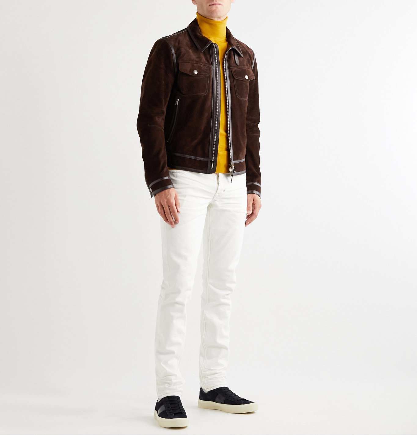 TOM FORD - Slim-Fit Leather-Trimmed Suede Jacket - Brown TOM FORD