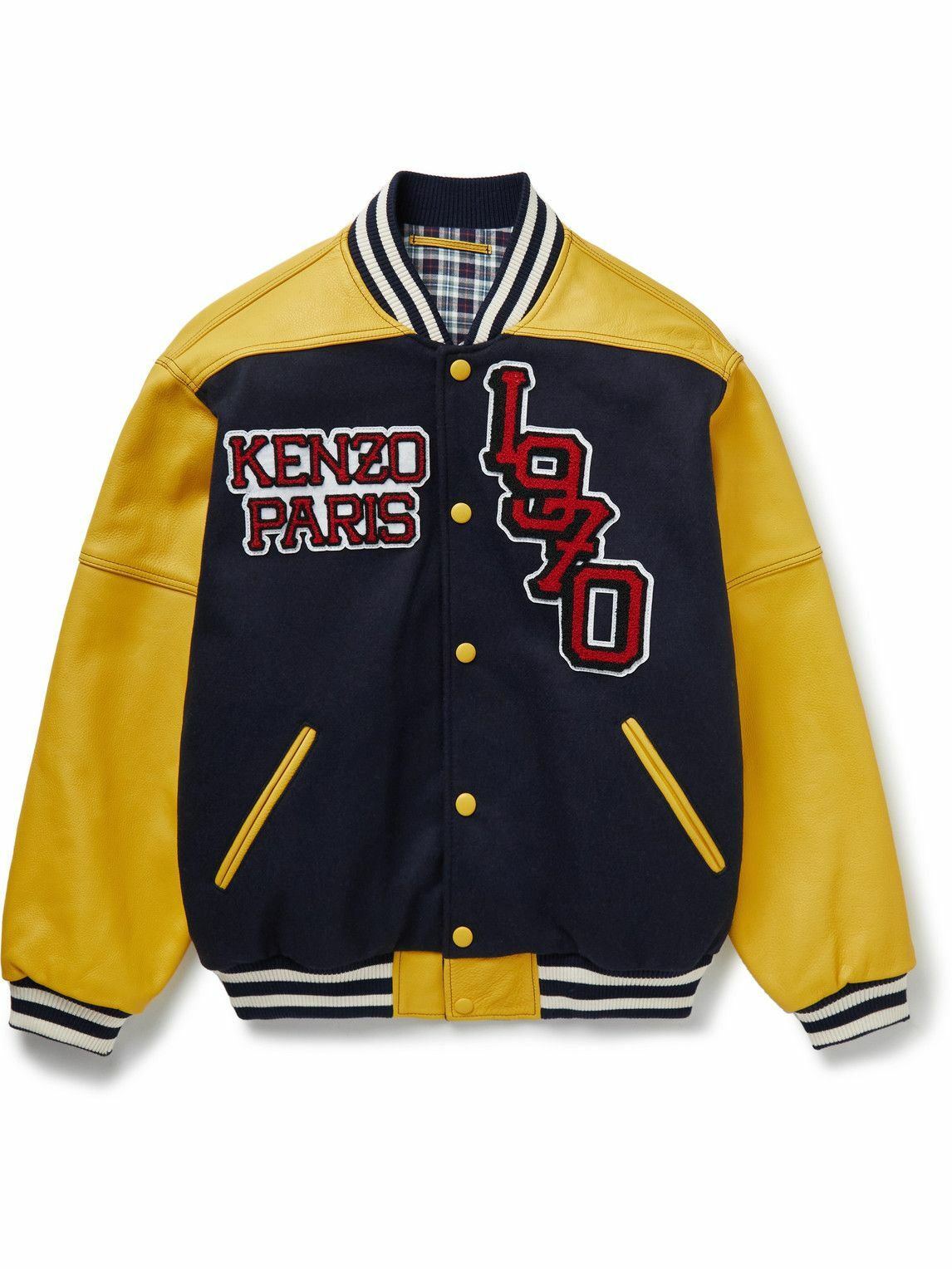 KENZO LogoAppliquéd Leather and Felt Varsity Jacket Black Kenzo