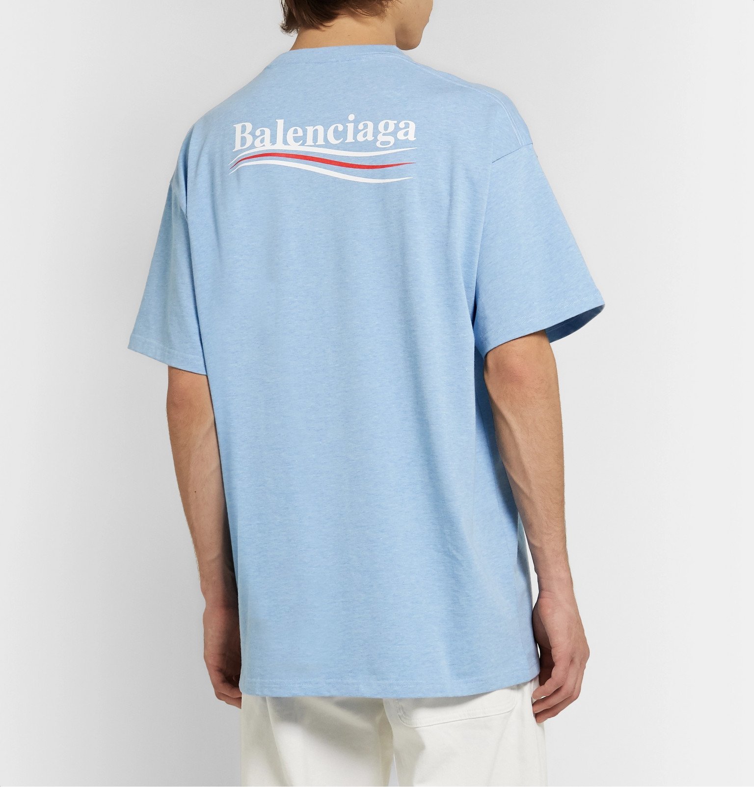 Balenciaga - Oversized Logo-Print Slub Cotton-Jersey T-Shirt - Blue Balenciaga