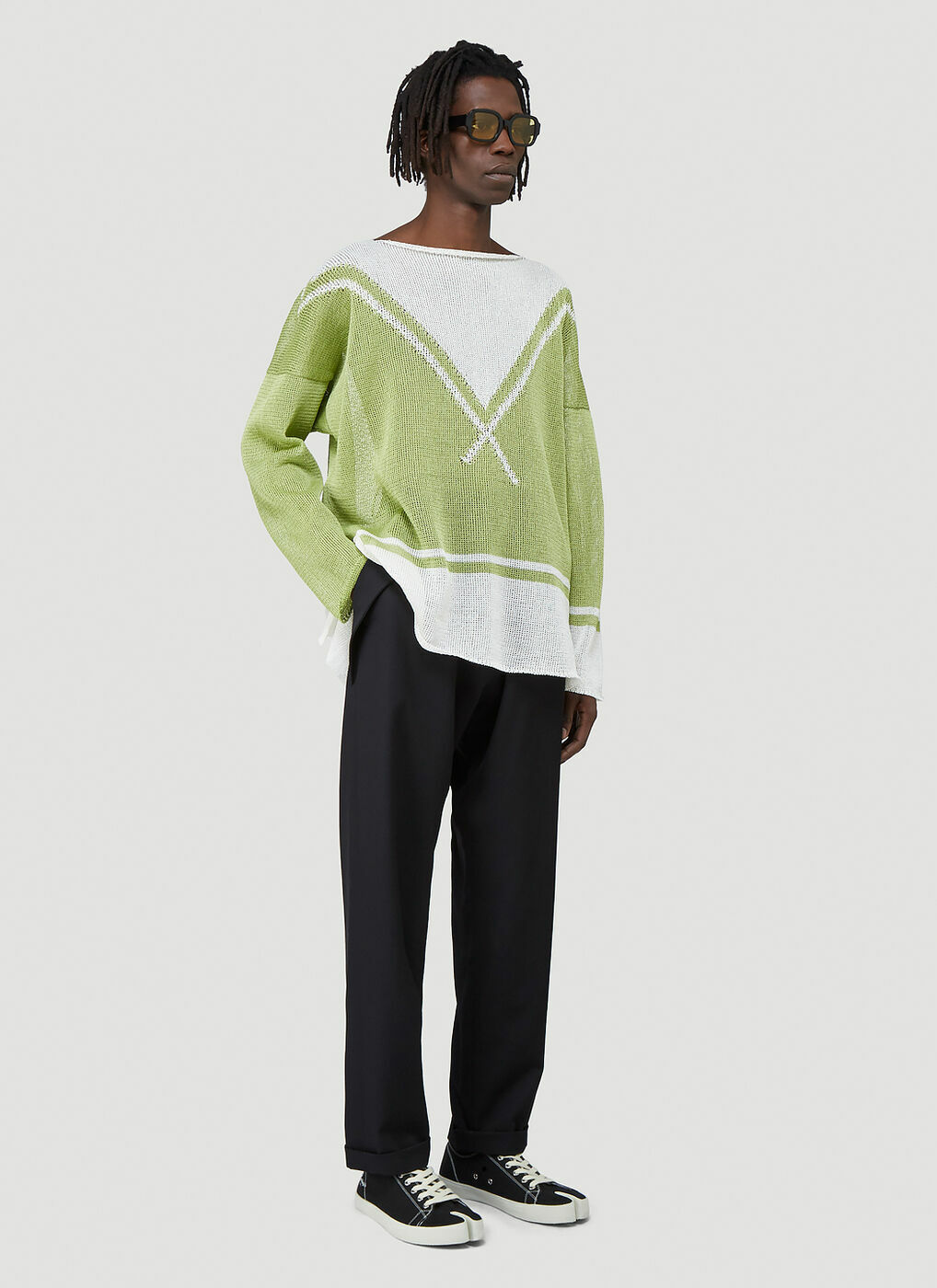Chevron Knitted Sweater in Green Sulvam