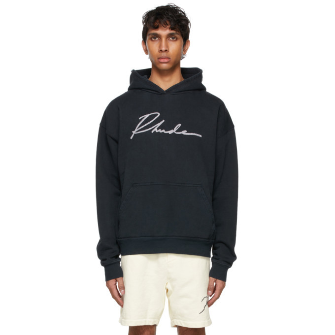 Rhude SSENSE Exclusive Black Logo Cursive Hoodie Rhude