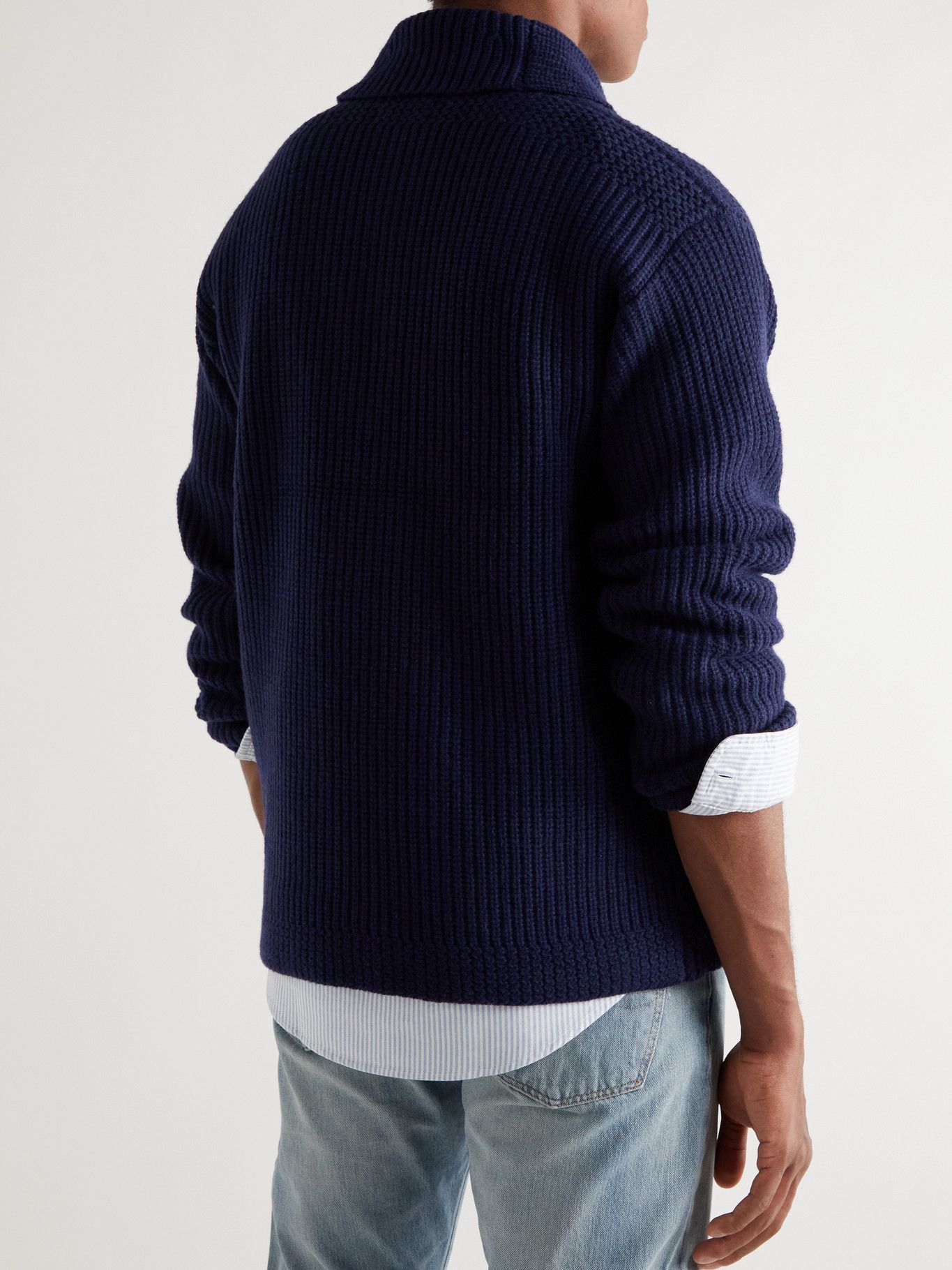 Polo Ralph Lauren - Shawl-Collar Ribbed Wool and Cashmere-Blend Cardigan -  Blue Polo Ralph Lauren