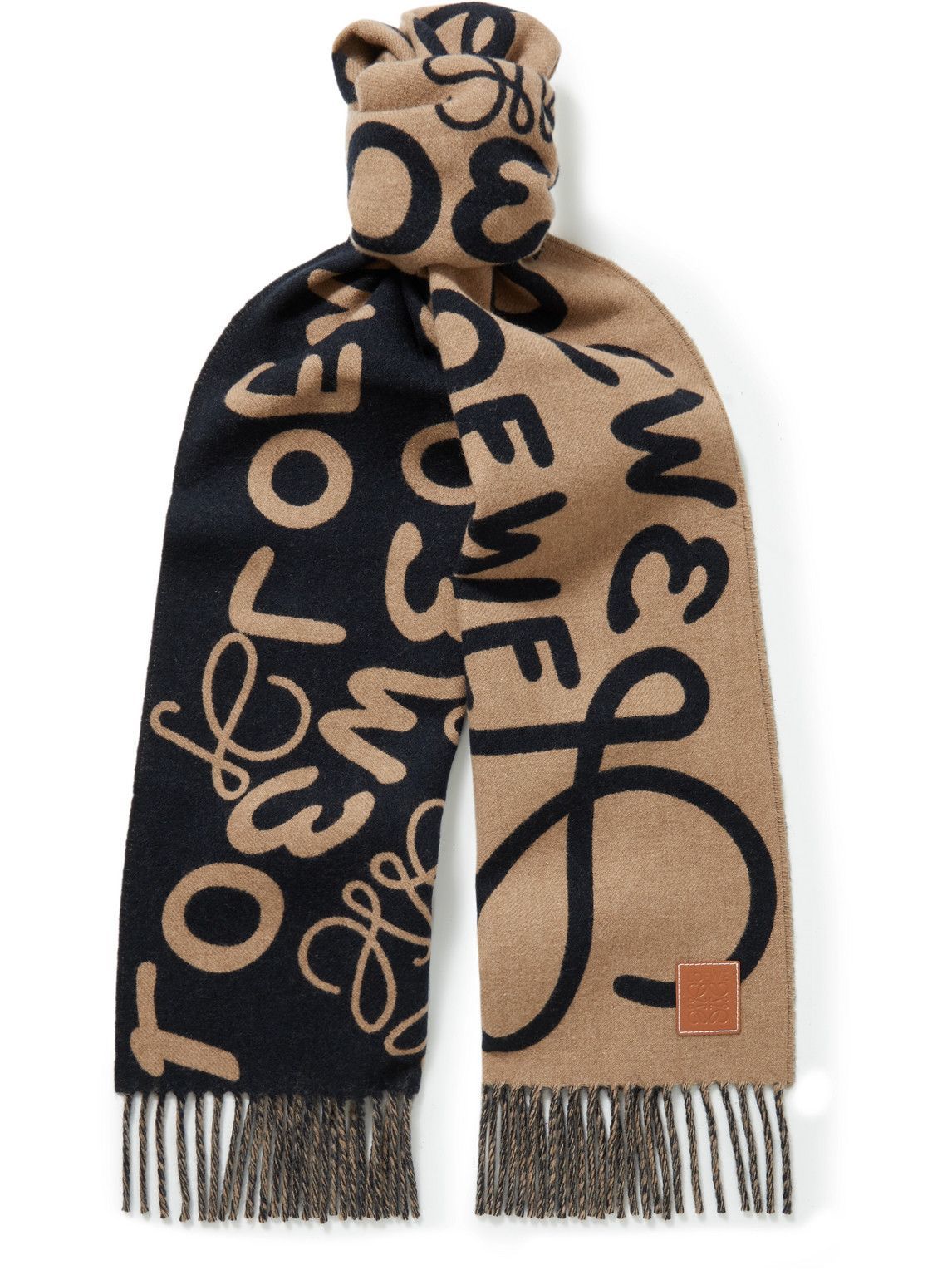 Loewe - Leather-Trimmed Fringed Wool and Cashmere-Blend Jacquard 