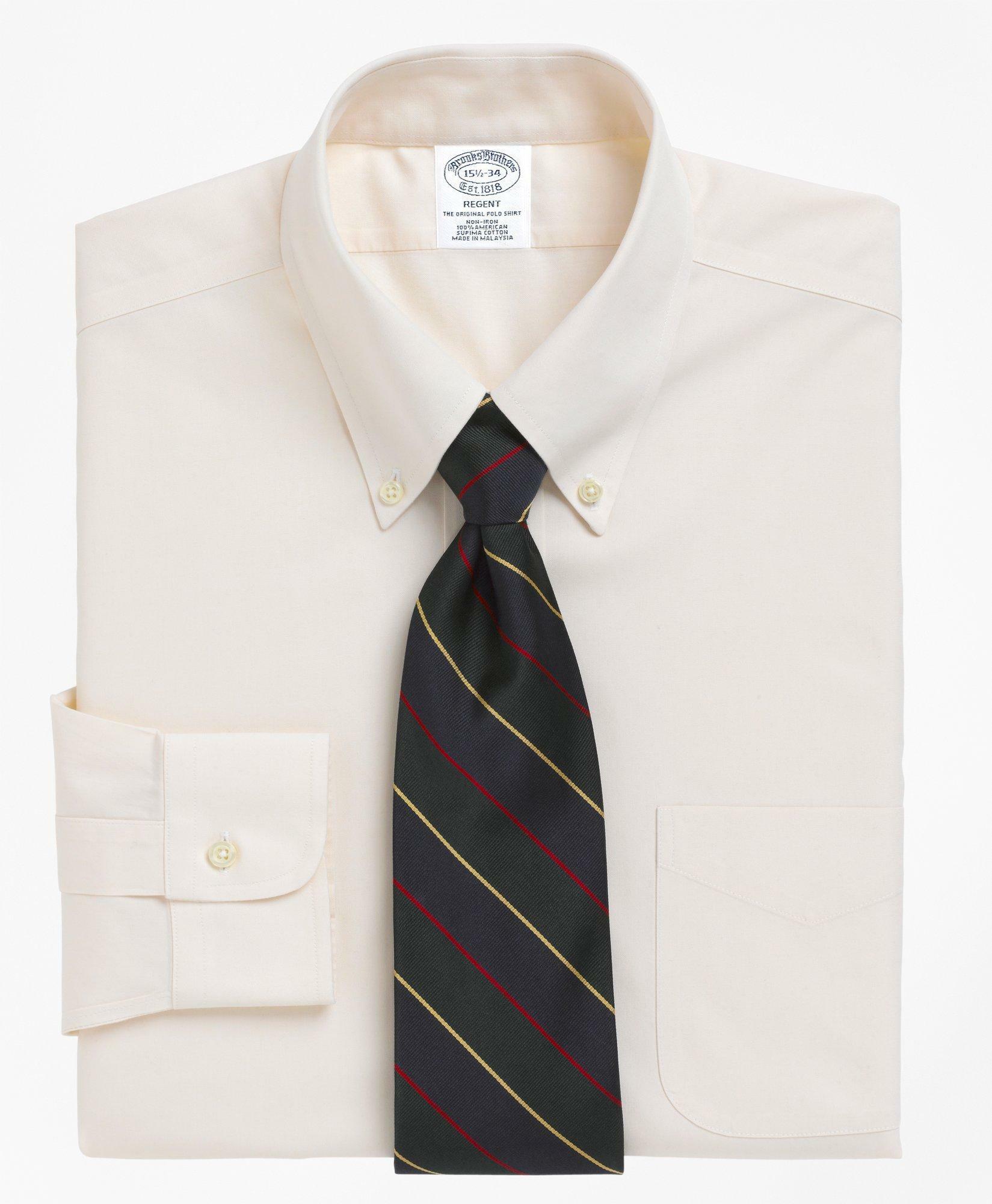 Brooks Brothers Men's Regent Regular-Fit Dress Shirt, Non-Iron Button-Down Collar | Ecru