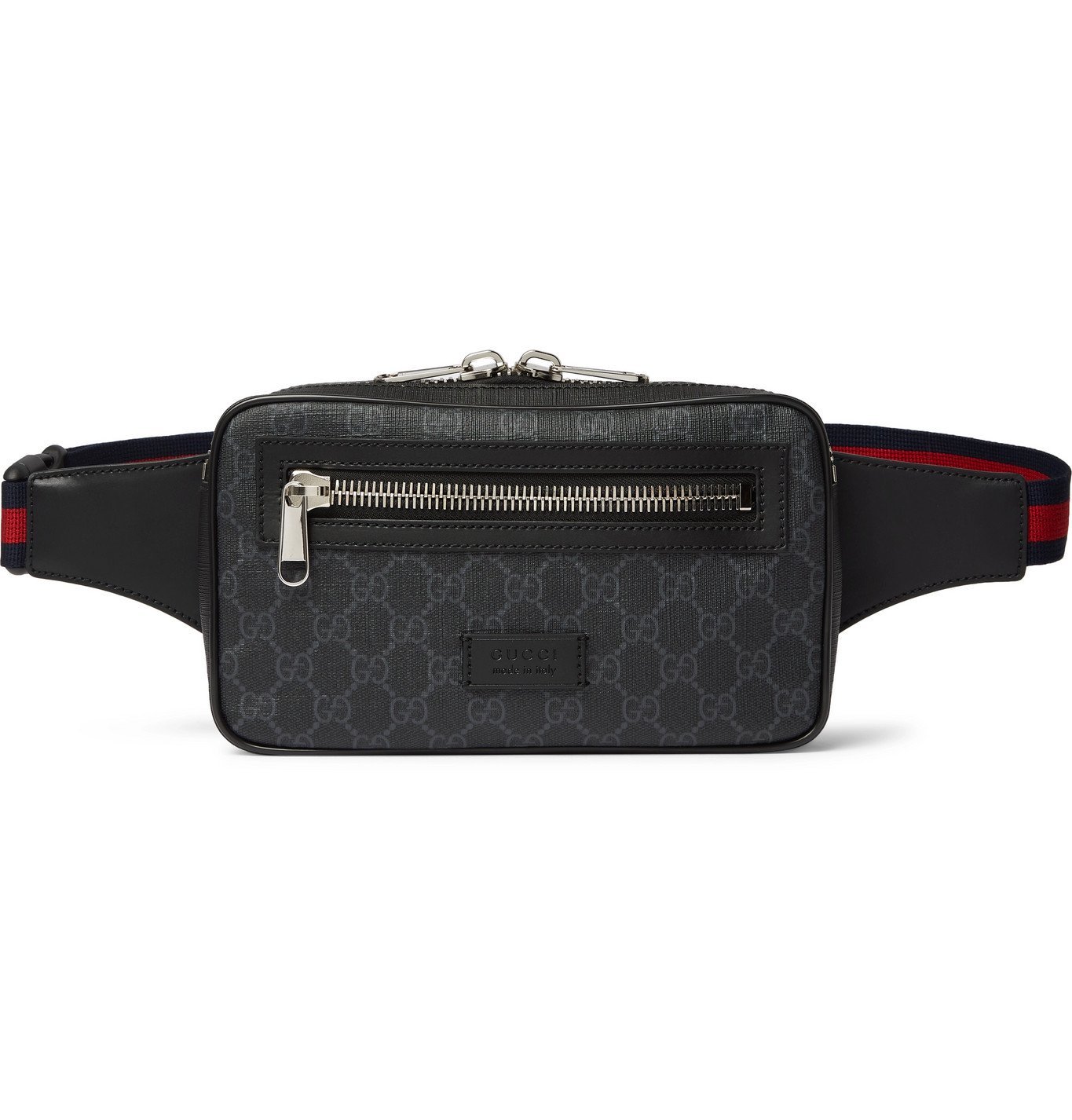 Gucci - Leather-Trimmed Monogrammed Coated-Canvas Belt Bag - Black Gucci