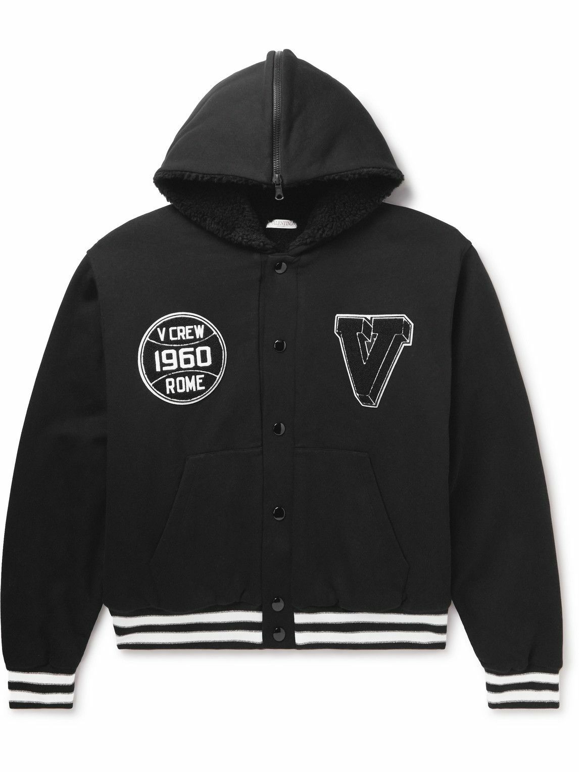 Valentino - Logo-Appliquéd Cotton-Jersey Hooded Bomber Jacket - Black ...