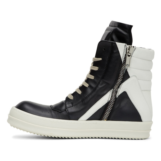 Rick Owens Black and White Geobasket Sneakers Rick Owens