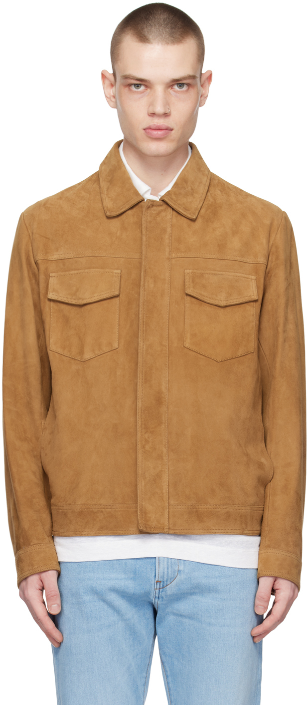 BOSS Brown Flap Pocket Leather Jacket BOSS