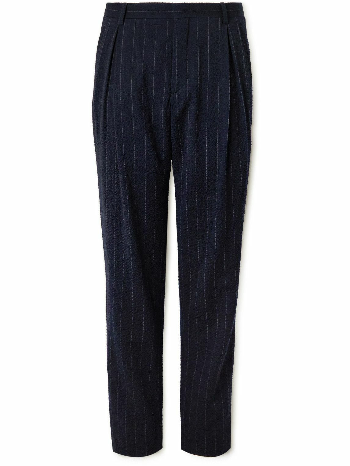 Giorgio Armani - Straight-Leg Pleated Pinstriped Virgin Wool-Blend Seersucker  Suit Trousers - Blue Giorgio Armani