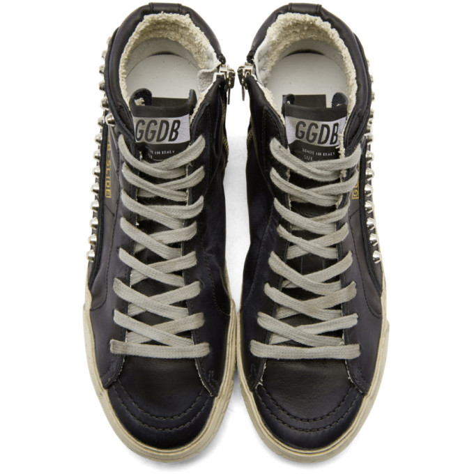 Golden Goose Black Leather Studded Slide Sneakers Golden Goose Deluxe Brand