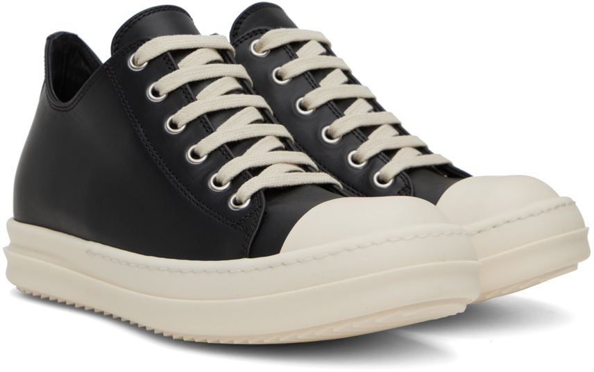 Rick Owens Black Leather Low Sneakers