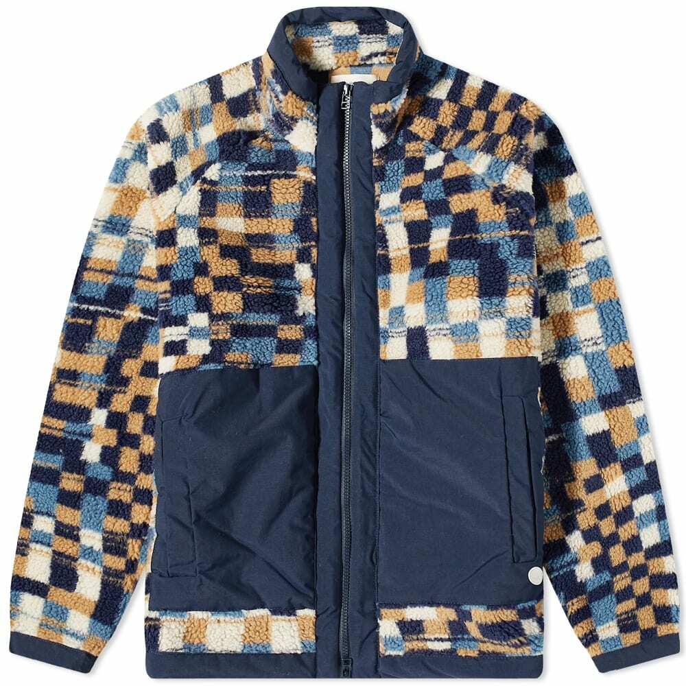 Folk Men's Checkerboard Signal Fleece Jacket in Warp Checkerboard Folk
