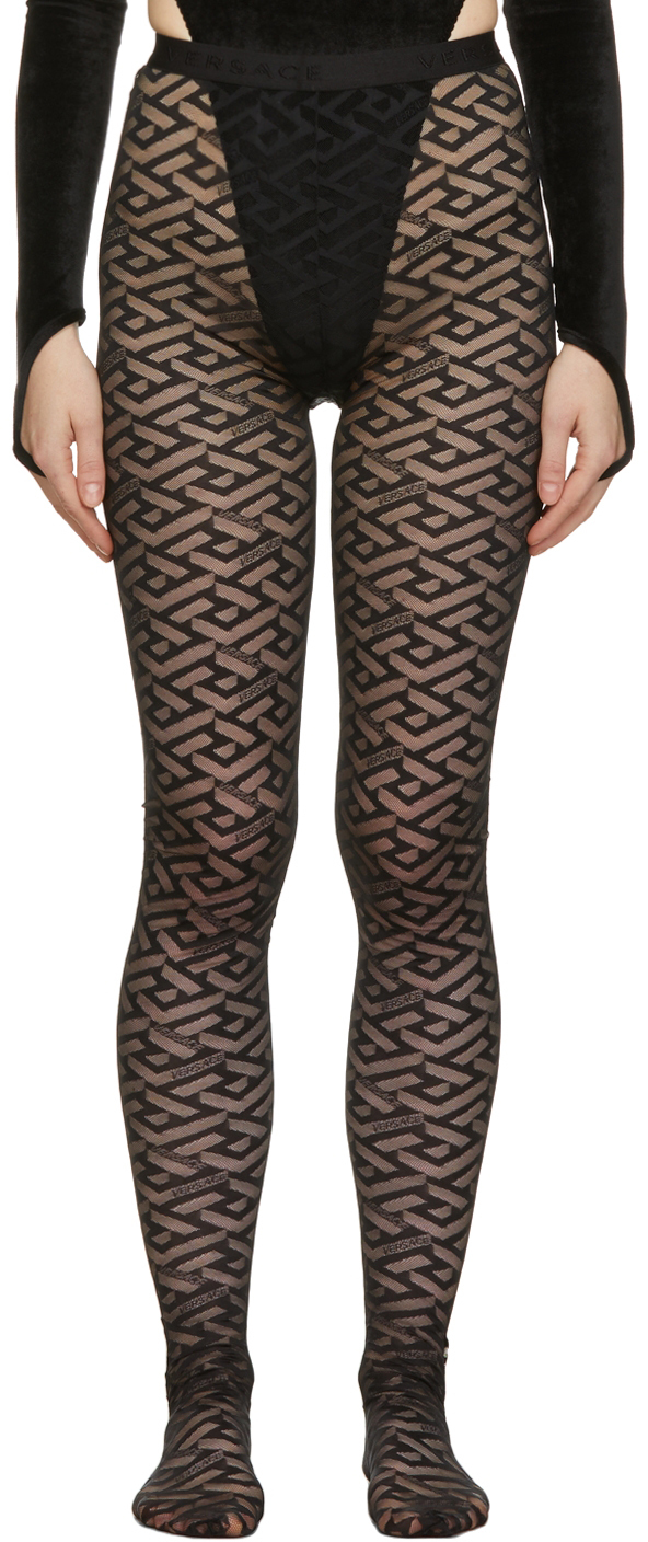 Versace Black Tulle Monogram Tights Versace