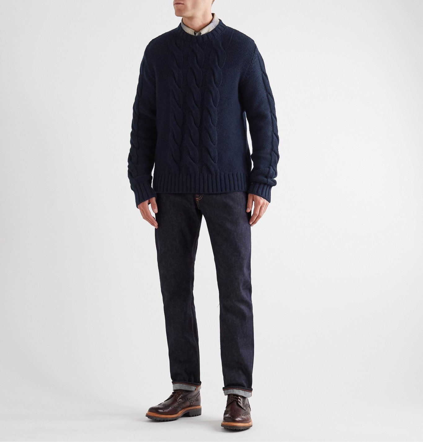 Barbour Gold Standard - Lennox Cable-Knit Wool and Cashmere-Blend Sweater - Blue