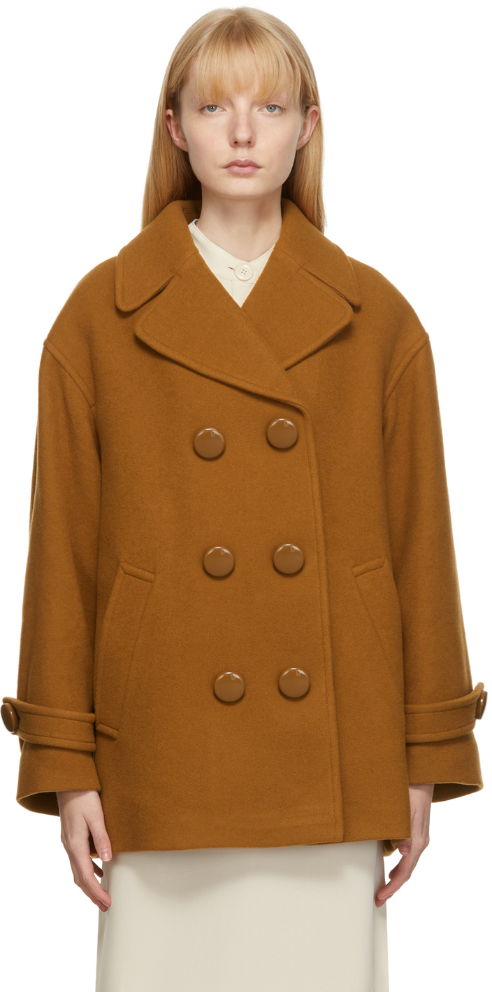 See by Chloé Brown Double Breasted Wool Coat See by Chloe