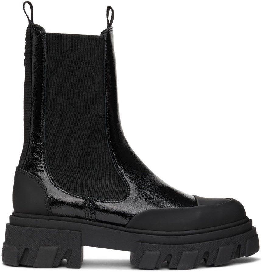 GANNI Black Naplack Chunky Chelsea Boots GANNI