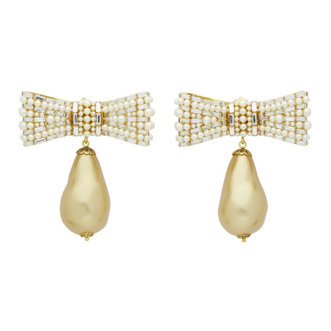 Dolce and Gabbana Gold Bow Pearl Earrings Dolce & Gabbana