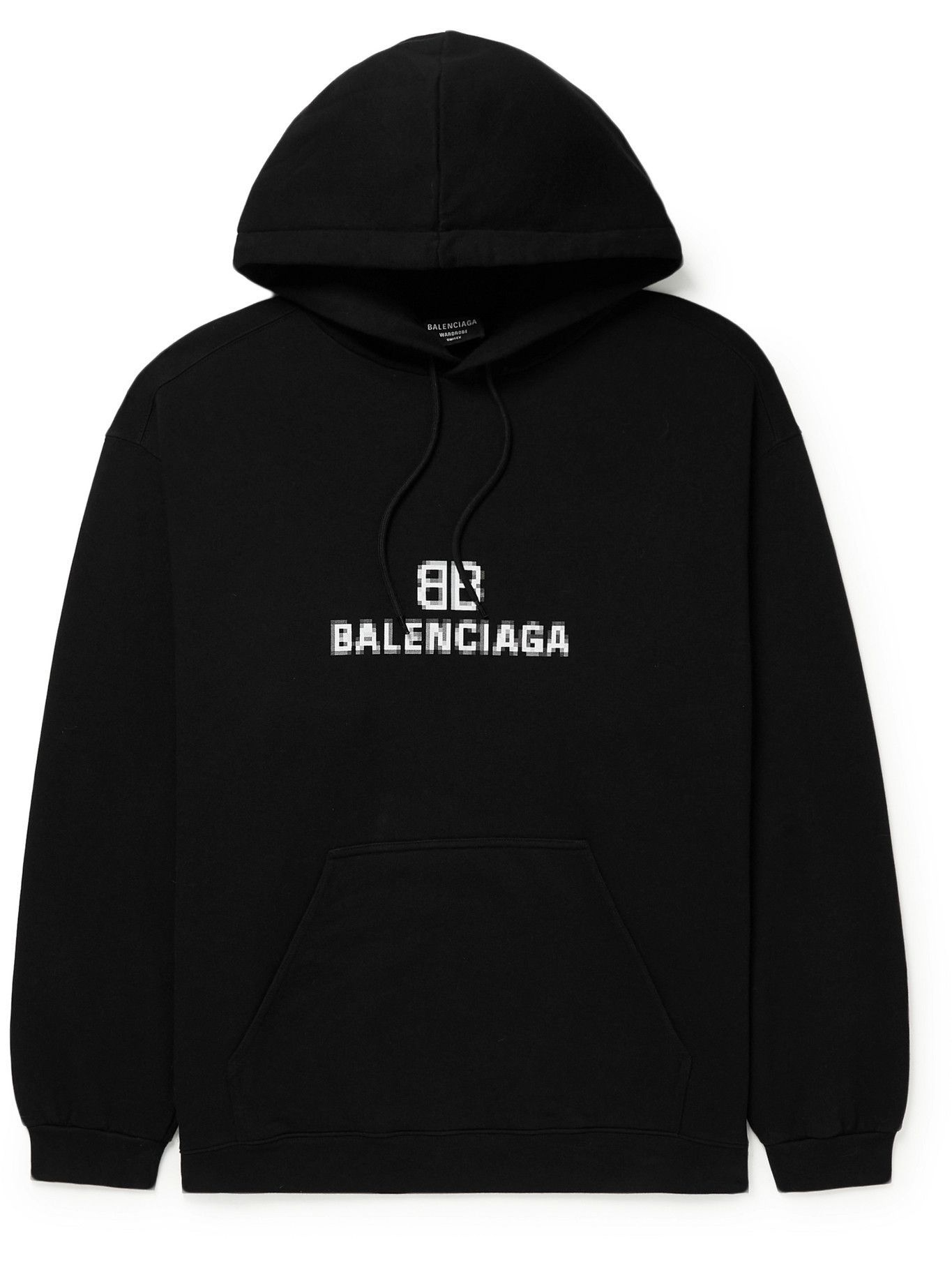 BALENCIAGA - Logo-Print Cotton-Jersey Hoodie - Black Balenciaga