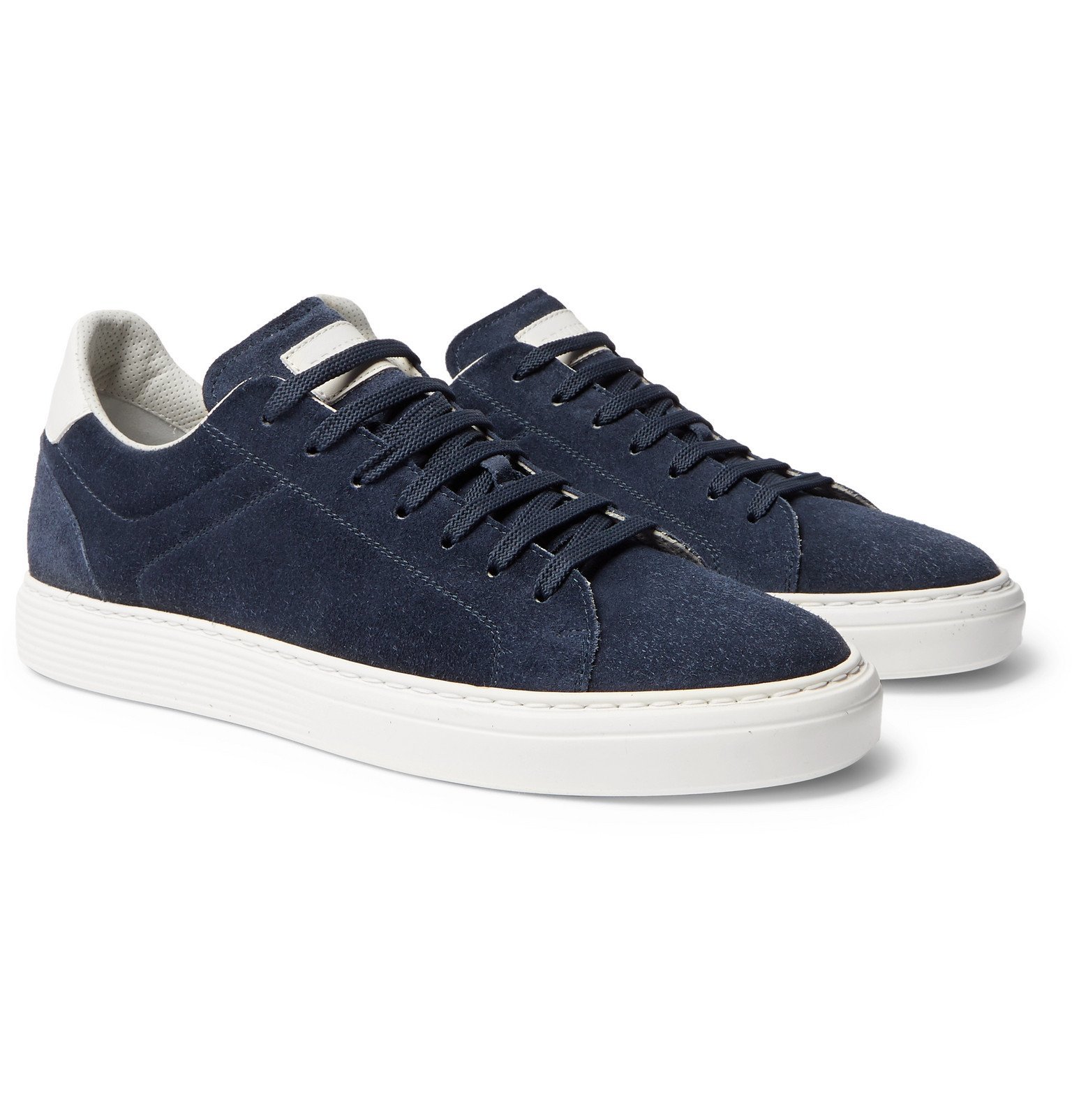 Brunello Cucinelli - Leather-Trimmed Brushed-Suede Sneakers - Blue ...