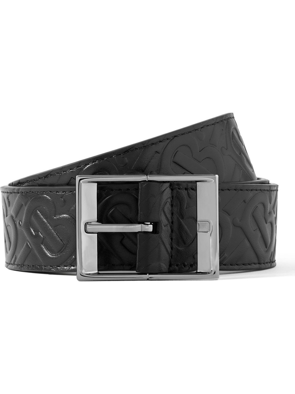 Burberry - 4cm Logo-Embossed Leather Belt - Black