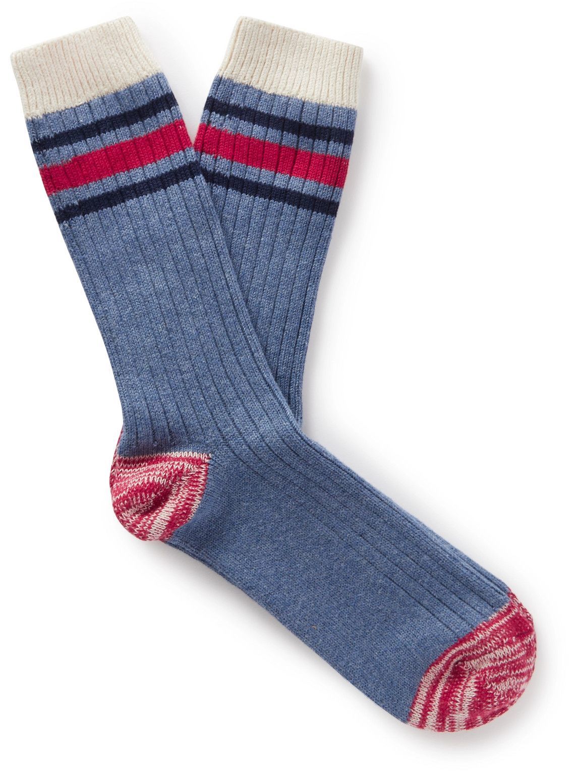 Photo: Thunders Love - Ribbed Striped Combed Cotton-Blend Socks