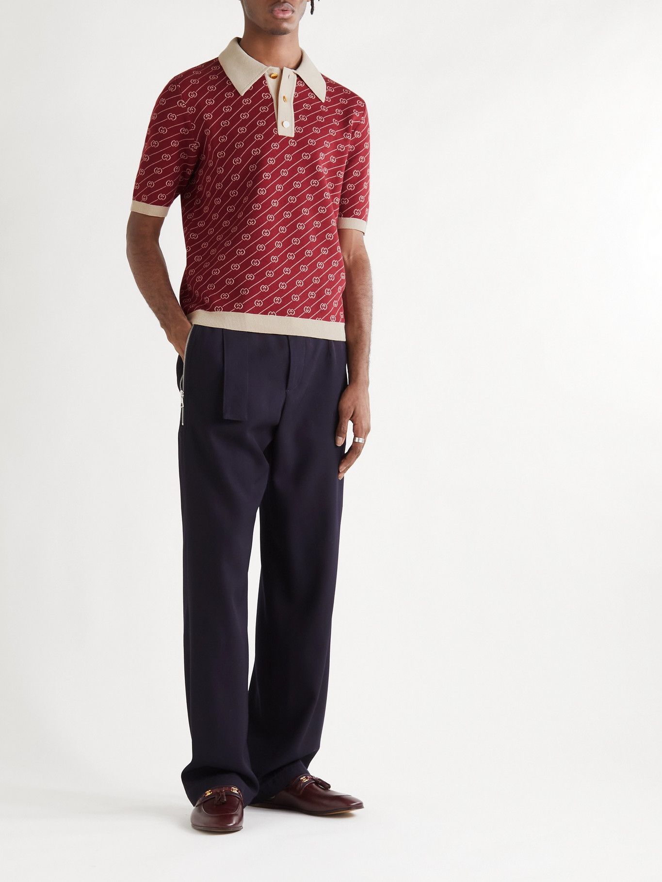 GUCCI - Slim-Fit Logo-Jacquard Cotton and Silk-Blend Polo Shirt - Red Gucci